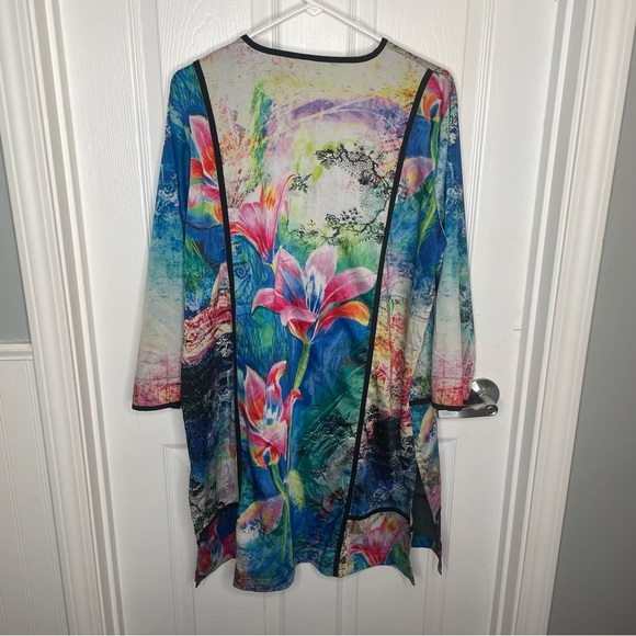 Ali Miles Open Front Floral Art to Wear Artsy Kimono Jacket Vibrant Colorful XL - Picture 2 of 13